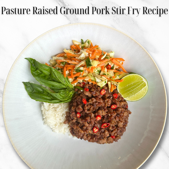 Pasture Raised Ground Pork Stir Fry with Crunchy Asian Slaw Recipe