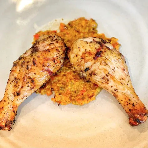Grilled Italian Pasture Raised Chicken Drumsticks with Pepper, Olive, and Caper Tapenade Recipe