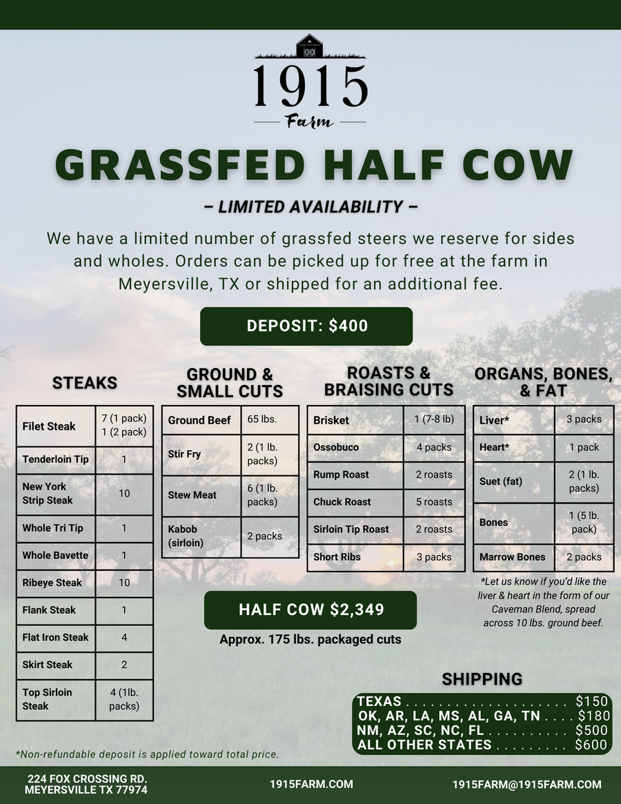 Whole & Half (Side) of Grassfed Beef - Limited Time Only!
